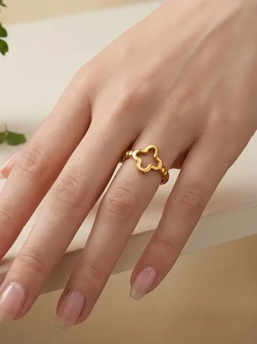 Gold Rhodium Clover Openwork Ring - Picture 2 of 4